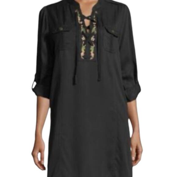 CHELSEA & THEODORE Black Embroidered Tunic Dress - Petite Medium - Picture 1 of 11